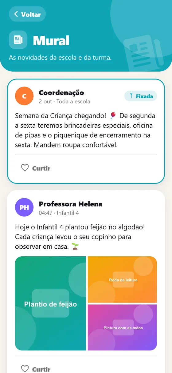 Mural da escola com fotos da turma